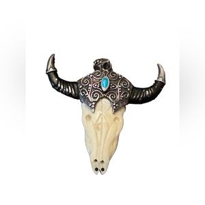 Vintage sterling silver 925 Turquoise bull skull steer head  longhorn LG pendant